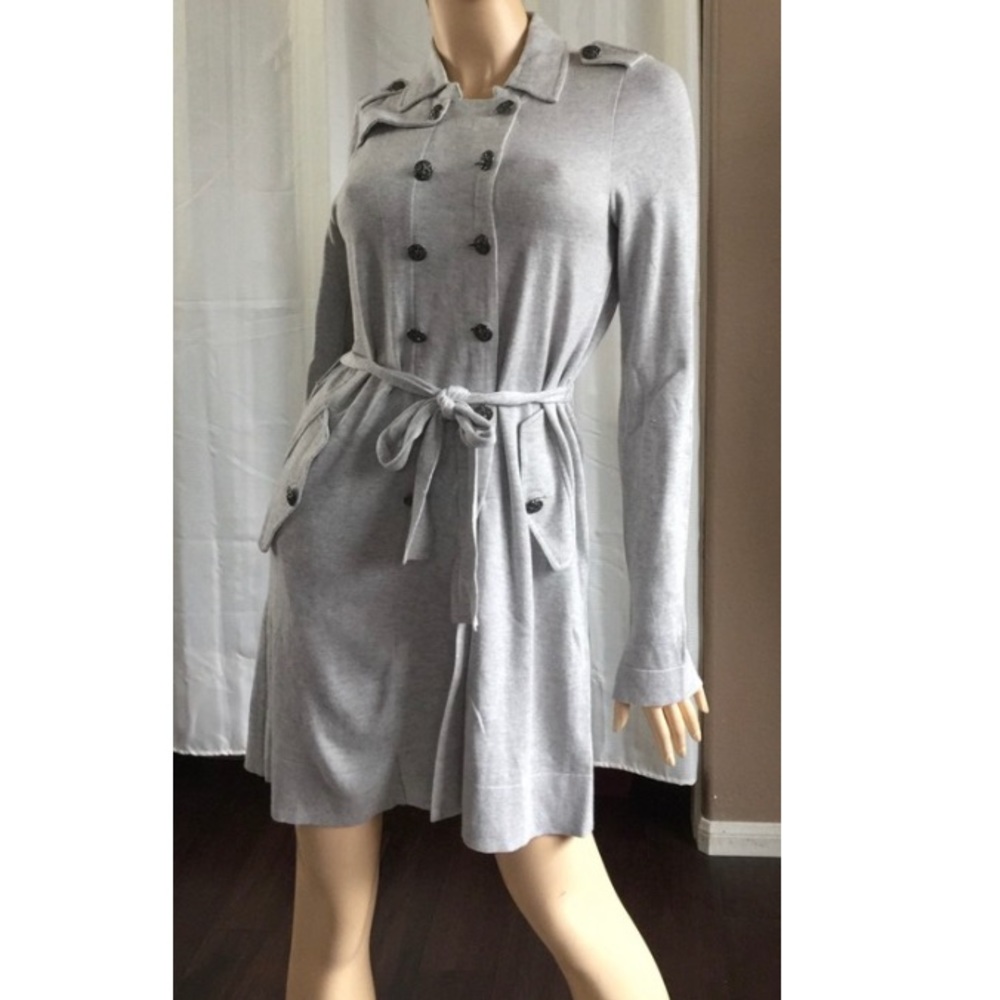 {Free People} knit button trench sweater gray